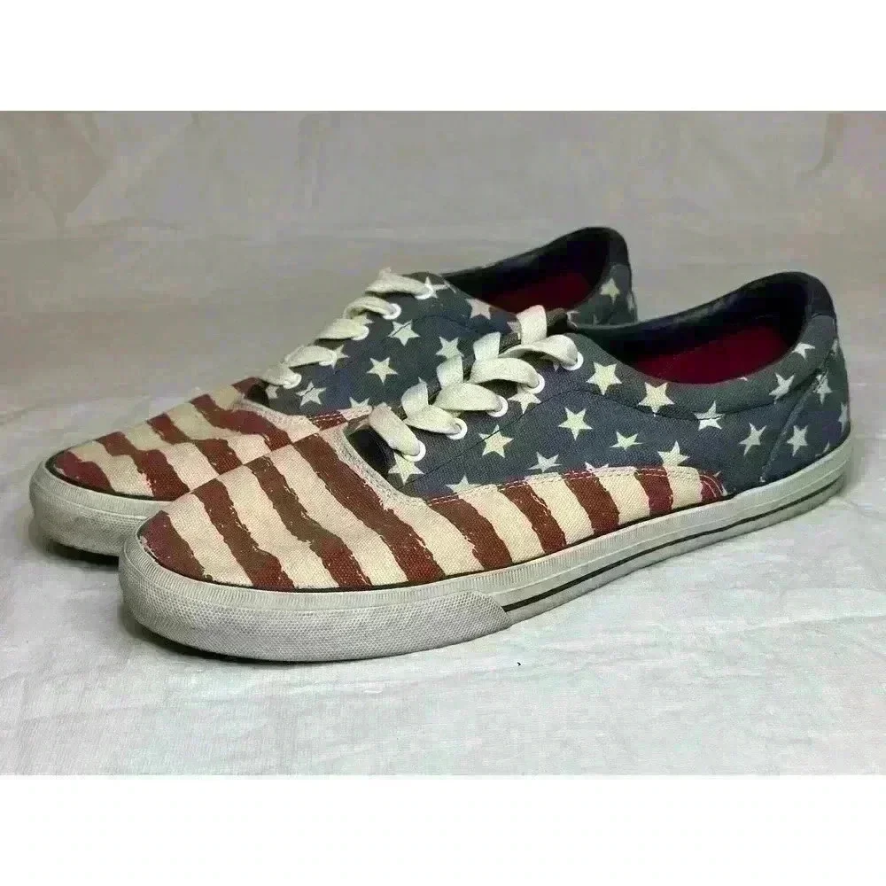 Tommy Hilfiger Mens Size 10.5 Patriot * Stars & Strips Canvas Shoes Red/Wht/Blue - Picture 2 of 8